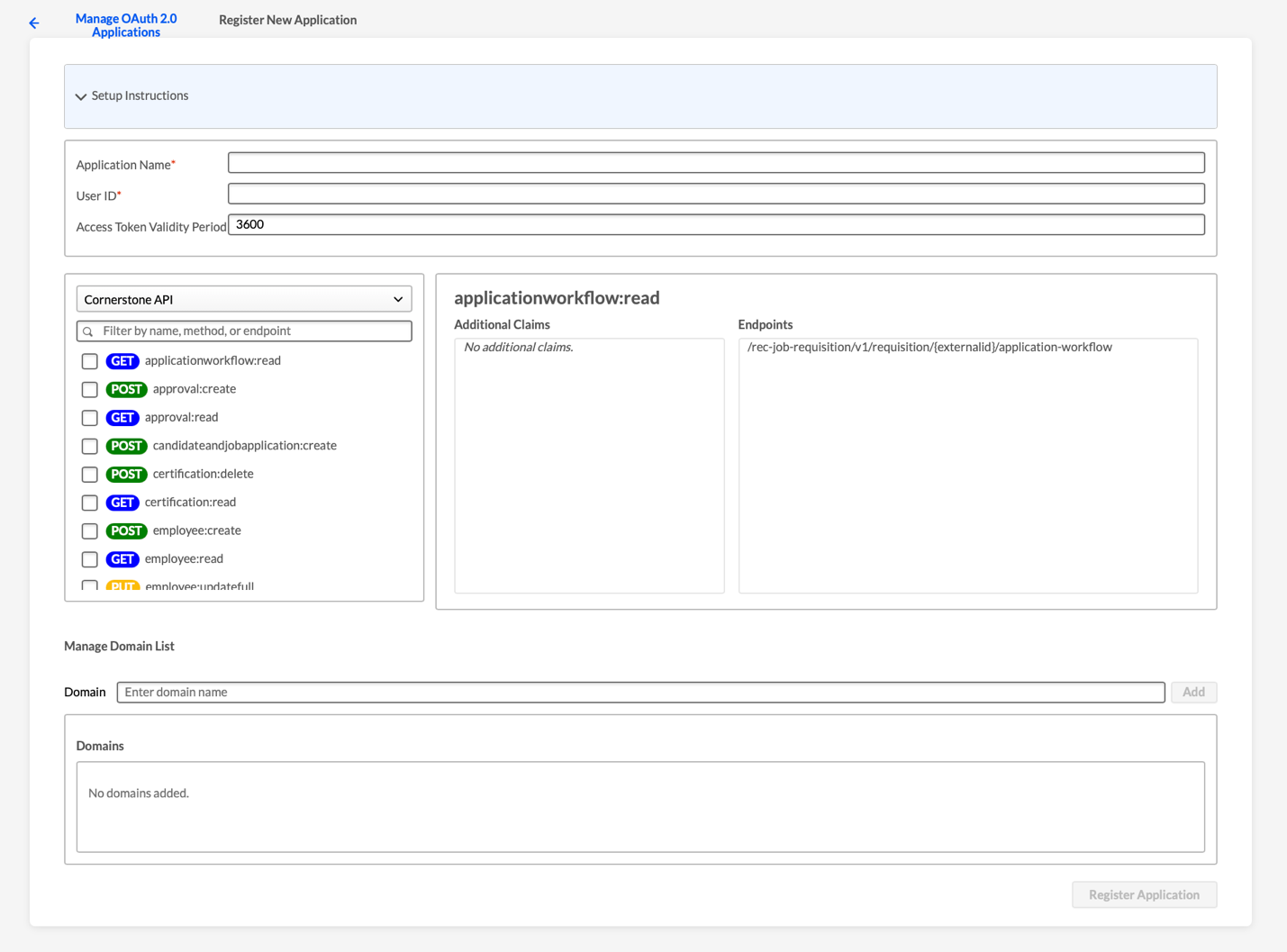 Manage OAuth 2.0 Applications configuration for Custom External Widgets
